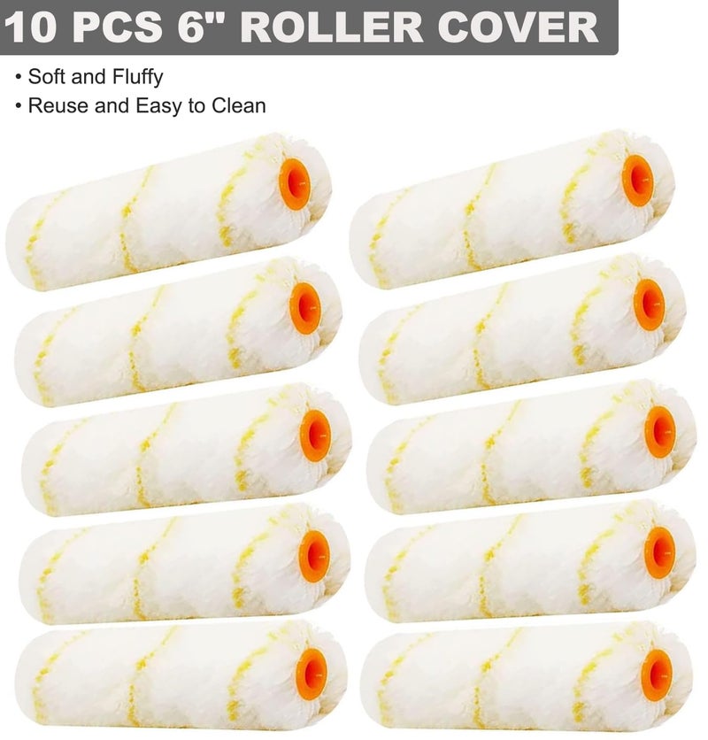 Greatandrew Great Andrew 10 Pack 6 Inch Paint Rollers for All Paints, 1/2" Nap Paint Roller Covers, Paint Roller Set for Painting Walls House, 6" Paint Roller Refills - Image 3