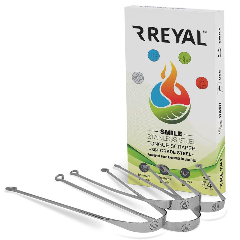 Reyal Smile Stainless Steel Tongue Cleaner (Pack of 4) Fights Bad Breath Last for Years for Adults and Kids - Image 1