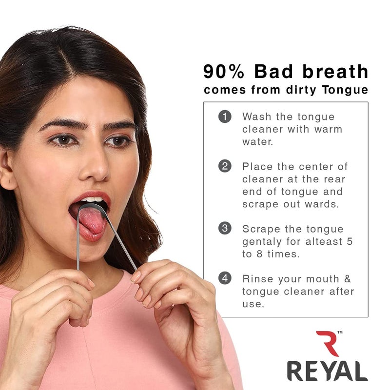 Reyal Smile Stainless Steel Tongue Cleaner (Pack of 4) Fights Bad Breath Last for Years for Adults and Kids - Image 4