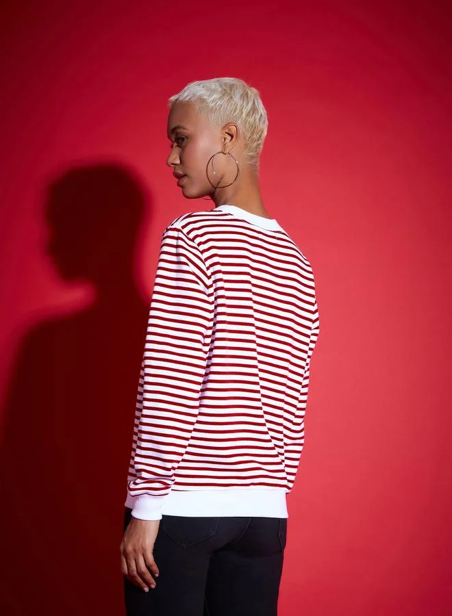 SASSAFRAS Regular Fit Striped Fleece Sweatshirt by Styli