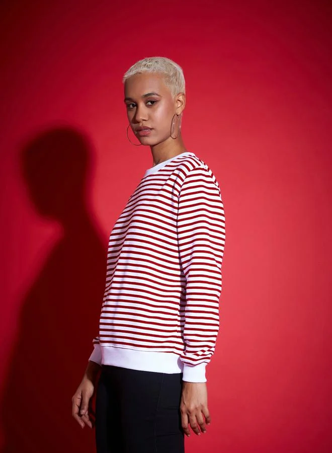 SASSAFRAS Regular Fit Striped Fleece Sweatshirt by Styli