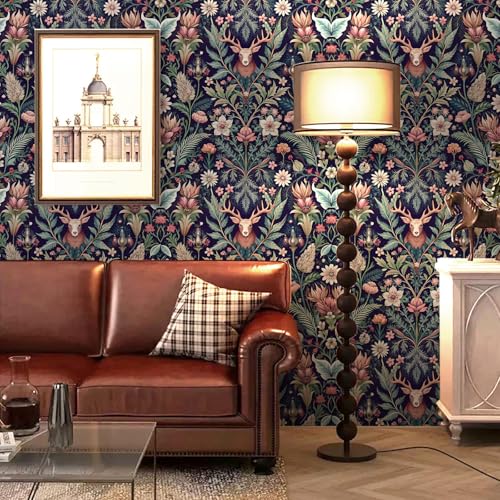 Yun-aeon Yunaeon Deer and Nature Peel and Stick Wallpaper 173 x 120144sq ft Removable Forest Contact Paper Plants Wall Paper Vinyl Self Adhesive Floral Art Deco for Bedroom Living Room - Image 3