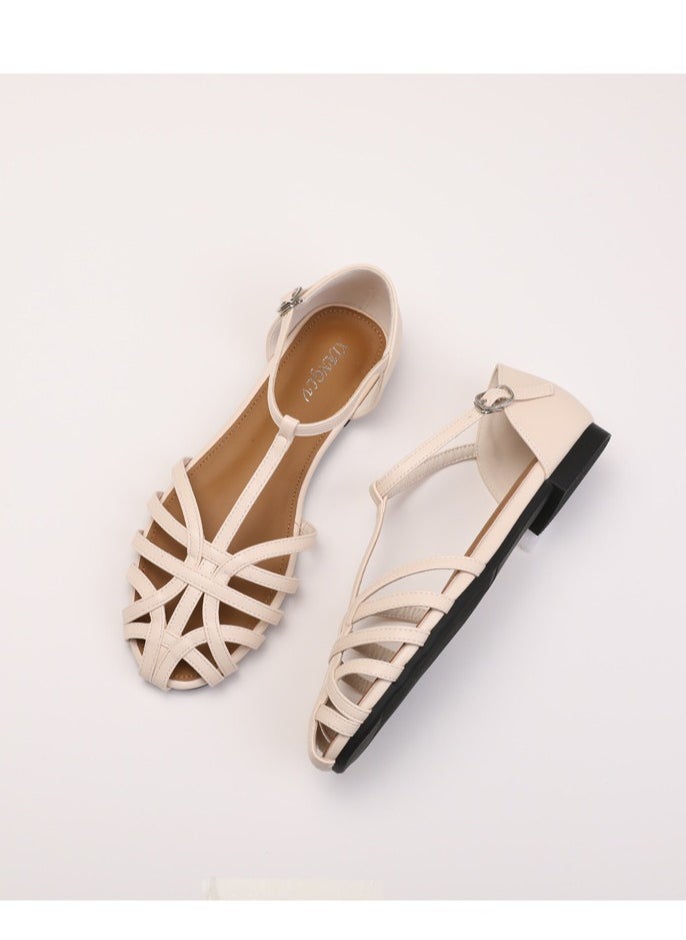 SIKETU 2025 New Knitted Hollow Flat Sandals Women's One Button Fashion Roman Sandals  - Image 2