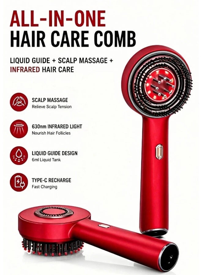 Hair Brush With Massage Scalp, Massage Scalp with Oil applicator, Massage Brush With Red Light And Vibration, Hair Growth, Daily Scalp And Hair Care - Image 1