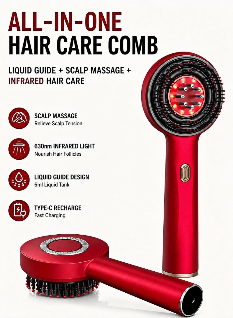 Hair Brush With Massage Scalp, Massage Scalp with Oil applicator, Massage Brush With Red Light And Vibration, Hair Growth, Daily Scalp And Hair Care - Image 1