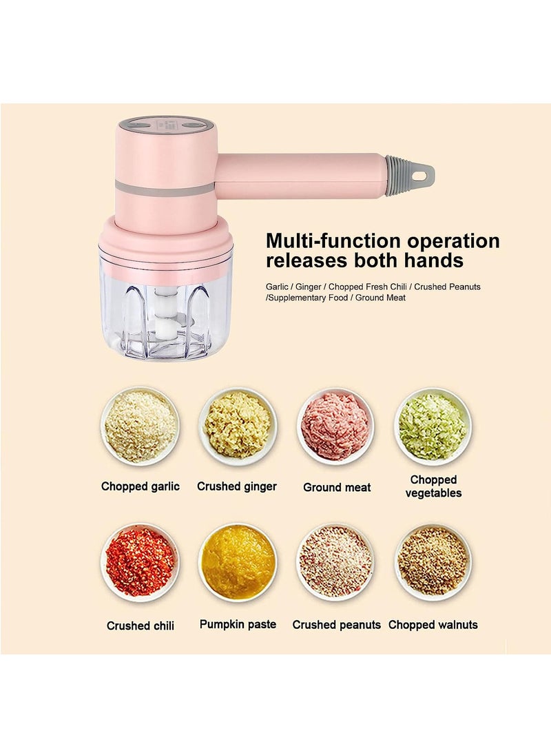 MileMelo - Electric Garlic Chopper Egg Beater Cordless Handheld Food Processor with 250ML Glass Container 3 Speed Adjustable Pink - Image 1