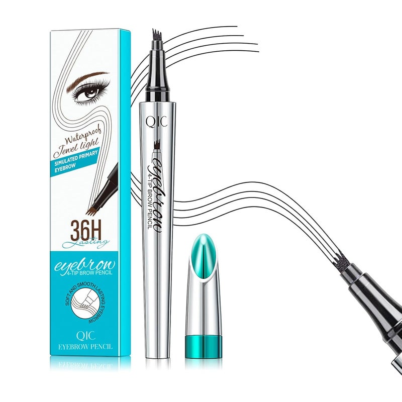 QIC QIC Eyebrow 4 Tip Brow Pencil Microblading Pen Waterproof LongLasting with Upgrade MicroFork Tip Applicator for Natural Brows Black04 
