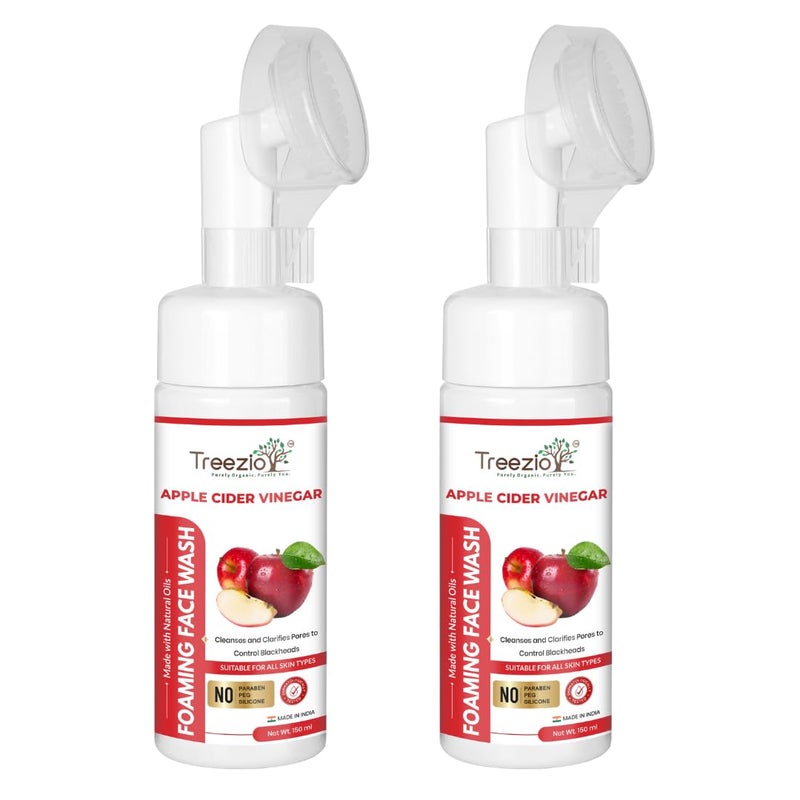 Treezio Apple Cider Vinegar Foaming Face Wash Builtin Brush for Deep Cleansing Deep Cleansing Pore Refining No Silicones No Paraben For Men Women Pack of 2 150 ml Each - Image 1