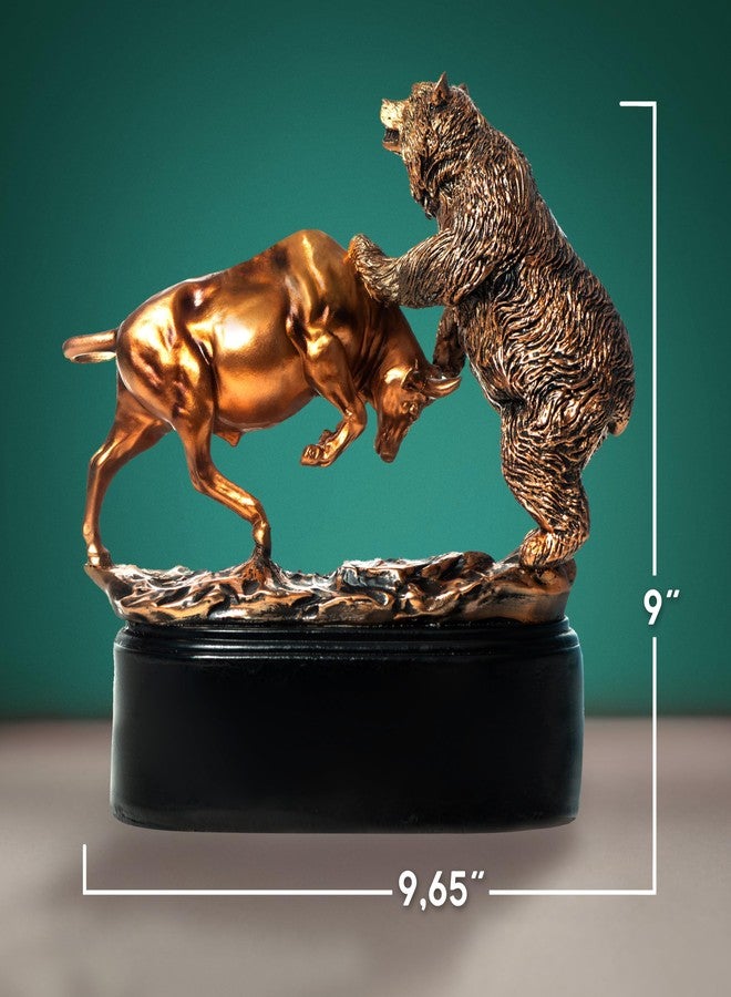MEPERPER Bull and Bear Statue, Wall Street Bull Figurine, 9x9.5 Stock Market Decor Sculpture, Resin with Bronze-Like Finish, Finance Gifts for Traders and Investors - Image 2