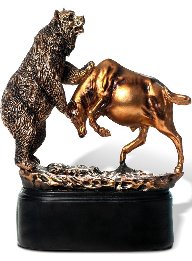 MEPERPER Bull and Bear Statue, Wall Street Bull Figurine, 9x9.5 Stock Market Decor Sculpture, Resin with Bronze-Like Finish, Finance Gifts for Traders and Investors - Image 1