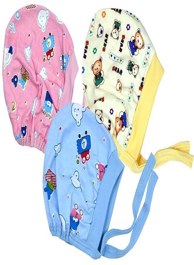 JUSTLIST | Baby Cotton Tie Knot Caps | Pack of 3 | Multi Color, Newborn Boys & Girls 0-3 Months (Color and Design May Vary) - Image 1