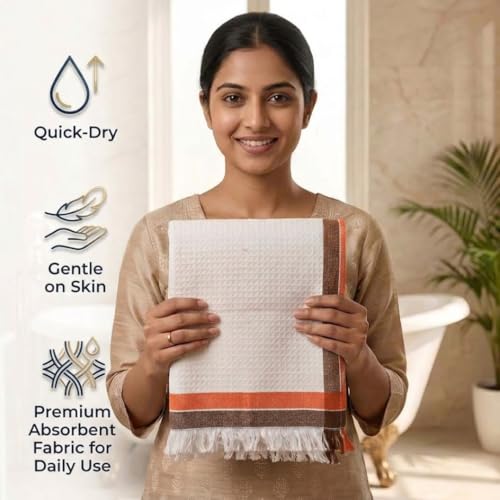 Athom Trendz Athom Living Light Weight Cotton Premium Waffle Border Bath Towel 75x150 cm Pack of 4 - Image 5