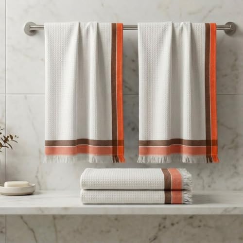 Athom Trendz Athom Living Light Weight Cotton Premium Waffle Border Bath Towel 75x150 cm Pack of 4 - Image 1