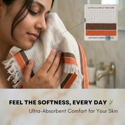 Athom Trendz Athom Living Light Weight Cotton Premium Waffle Border Bath Towel 75x150 cm Pack of 4 - Image 4