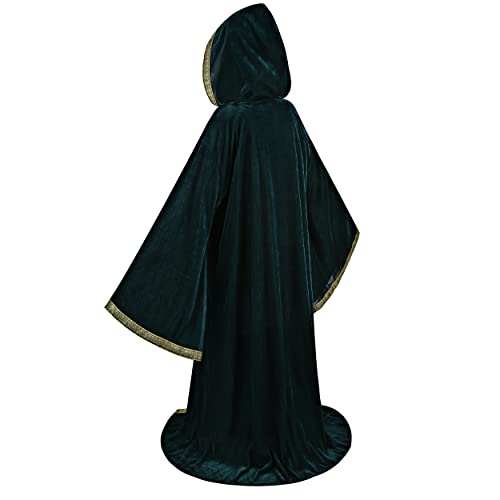 TOONRAIN Velvet Wizard Hooded Robe for Adult, Medieval Cape Renaissance Cloak for Men Women Halloween Costume (Green,140cm) - Image 3