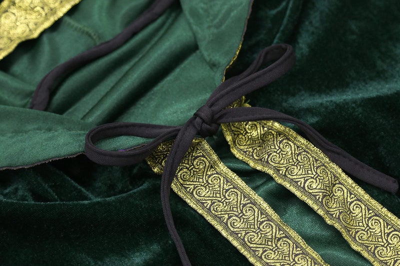 TOONRAIN Velvet Wizard Hooded Robe for Adult, Medieval Cape Renaissance Cloak for Men Women Halloween Costume (Green,140cm) - Image 4