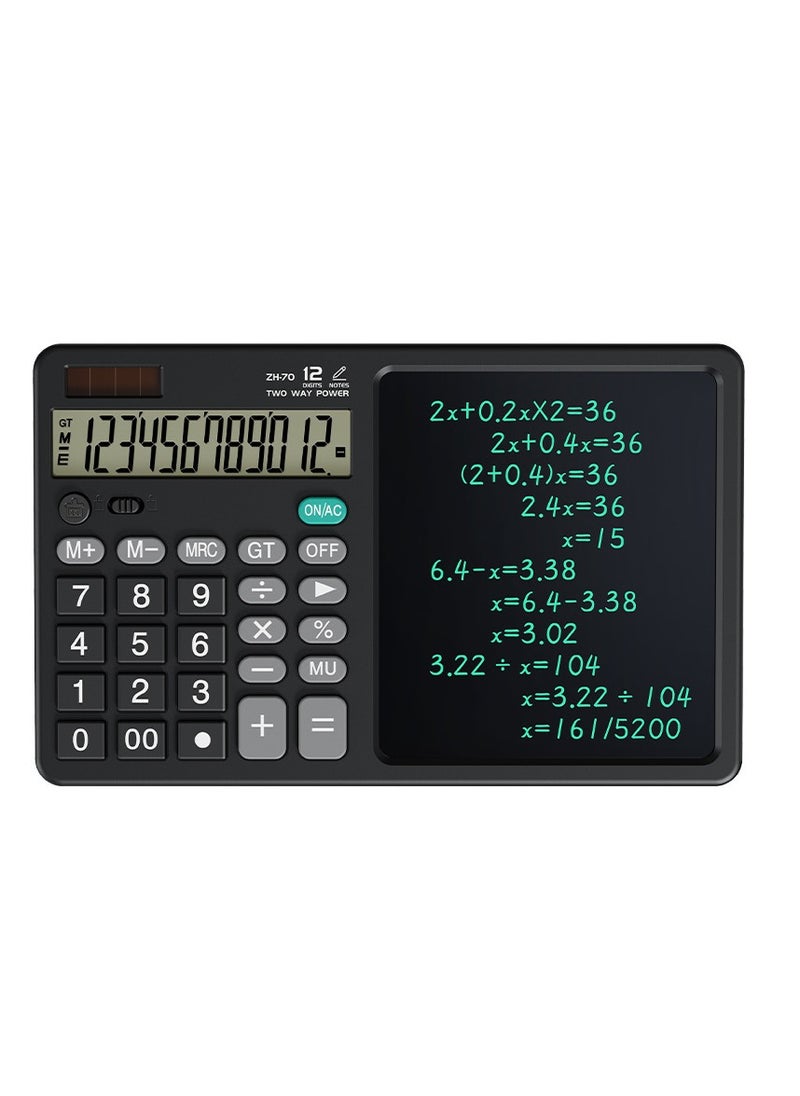 Generic Desk Calculator Large Display with 7'' Erasable Writing Pad, 12 Digits Large Screen Display Jumbo Calculadora, Solar & Battery Powered Big Button Calculators for Business Office School, Black  - Image 1