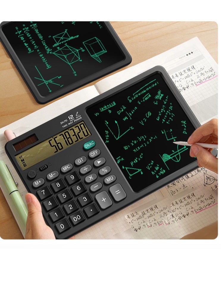 Generic Desk Calculator Large Display with 7'' Erasable Writing Pad, 12 Digits Large Screen Display Jumbo Calculadora, Solar & Battery Powered Big Button Calculators for Business Office School, Black  - Image 2