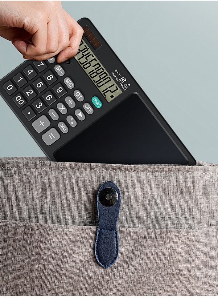 Generic Desk Calculator Large Display with 7'' Erasable Writing Pad, 12 Digits Large Screen Display Jumbo Calculadora, Solar & Battery Powered Big Button Calculators for Business Office School, Black  - Image 3