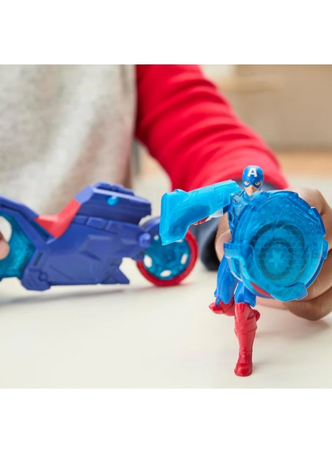 Hasbro Marvel هاسبرو مارفل أفنجرز إبيك وورلد أوف أكشن كابتن أمريكا شيلد-شوت سايكل، شخصية ودراجة نارية لعبة - Image 3