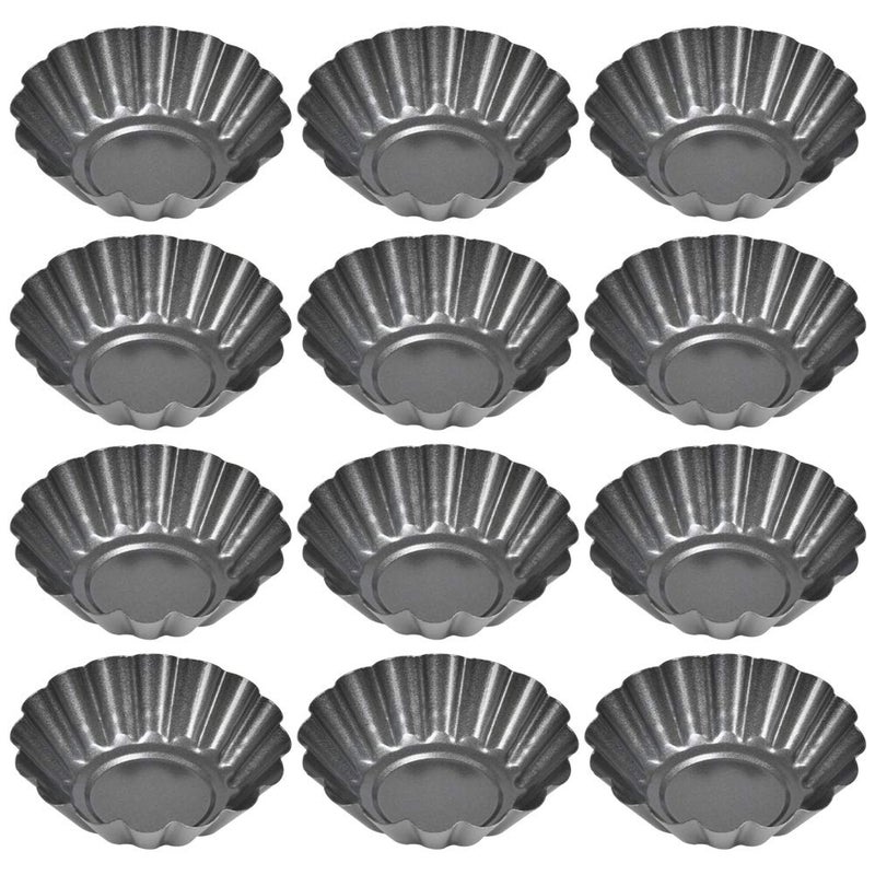 FOCCTS 12PCS Mini Tart Pans Carbon Steel Mini Baking Cup Cupcake Cake Muffin Mold Tin Pan for Pies Cheese Cakes Desserts Egg Tart26 x 09inch