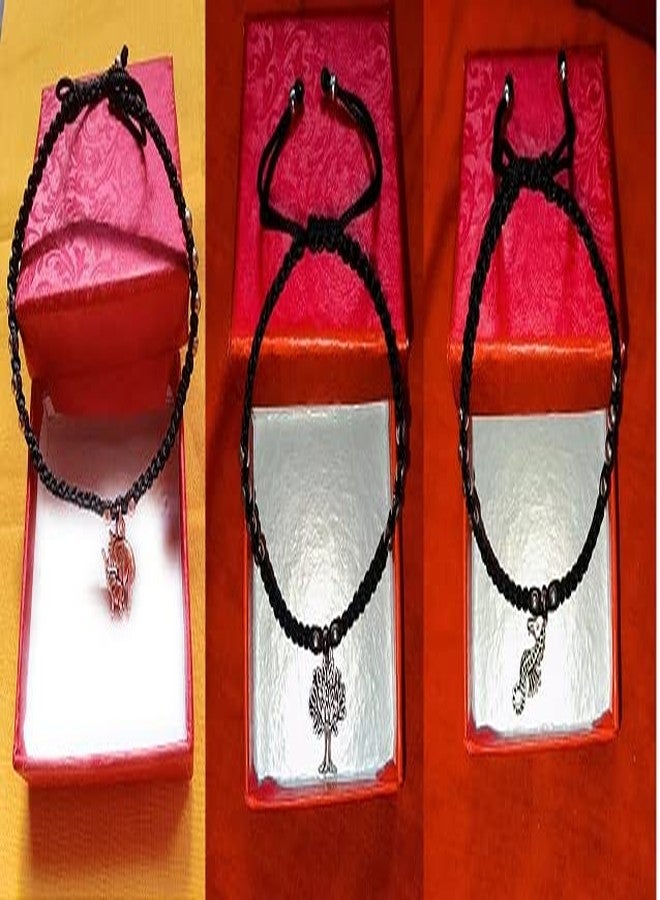 Jyokrish Handmade Adjustable Black thread Metal hanging Tree, Elephant,Sea horse, Sun, Queen elizabeth Anklet For Women | girls | Nazariya |Payal |Free Size | Pack of 5 - Image 4