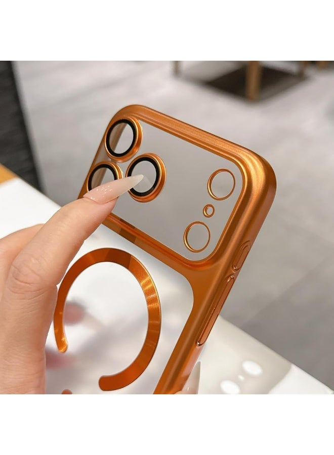 HaDoii Clear Case for iPhone 17 Pro Max, Plating Edge Slim with Camera Lens Film,Magnetic Wireless Charging Ultra Thin Cover, Orange - Image 2