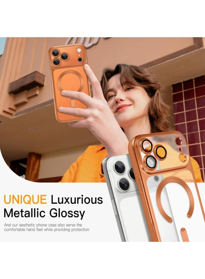 HaDoii Clear Case for iPhone 17 Pro Max, Plating Edge Slim with Camera Lens Film,Magnetic Wireless Charging Ultra Thin Cover, Orange - Image 3