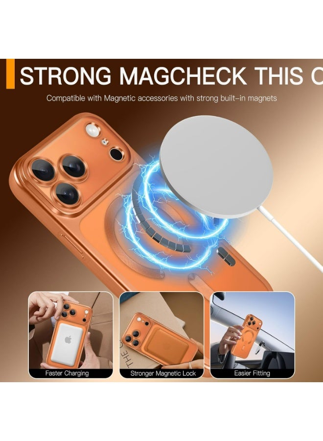HaDoii Clear Case for iPhone 17 Pro Max, Plating Edge Slim with Camera Lens Film,Magnetic Wireless Charging Ultra Thin Cover, Orange - Image 4