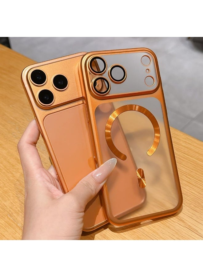 HaDoii Clear Case for iPhone 17 Pro Max, Plating Edge Slim with Camera Lens Film,Magnetic Wireless Charging Ultra Thin Cover, Orange - Image 1