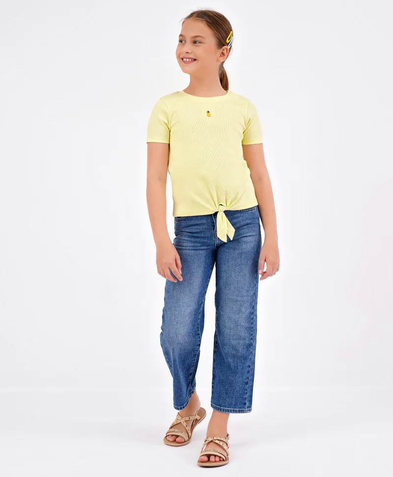 Primo Gino Primo Gino Half Sleeves 2x2 Rib Mock Knot T-shirt with Pineapple Trinket in Softer Cotton Elastane Fabric - Yellow