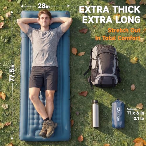Aonhom Camping Sleeping Pad, 5" Ultralight Inflatable Sleeping Mat with Pillow, Built-in Foot Pump Inflatable Sleeping Pads Compact for Camping Backpacking Hiking Traveling Tent - Image 3