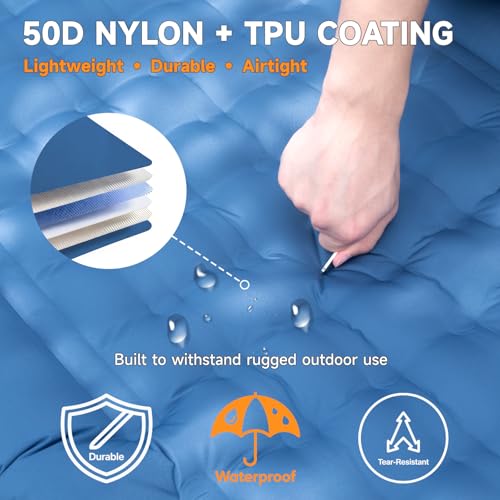 Aonhom Camping Sleeping Pad, 5" Ultralight Inflatable Sleeping Mat with Pillow, Built-in Foot Pump Inflatable Sleeping Pads Compact for Camping Backpacking Hiking Traveling Tent - Image 5