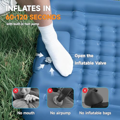 Aonhom Camping Sleeping Pad, 5" Ultralight Inflatable Sleeping Mat with Pillow, Built-in Foot Pump Inflatable Sleeping Pads Compact for Camping Backpacking Hiking Traveling Tent - Image 4