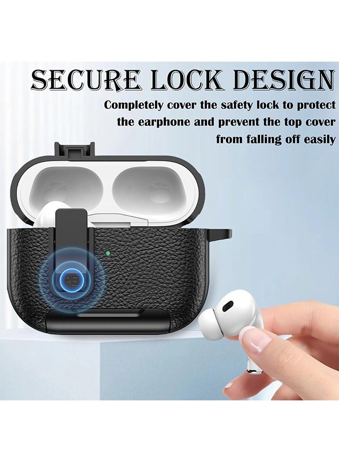 1 PCS Headphone Shock-Absorbing Protective Case, Suitable with AirPods 4th Generation, Equipped with Stand & Safety Lock, PC Shock-Absorbing Leather Shell (Black) - Image 3