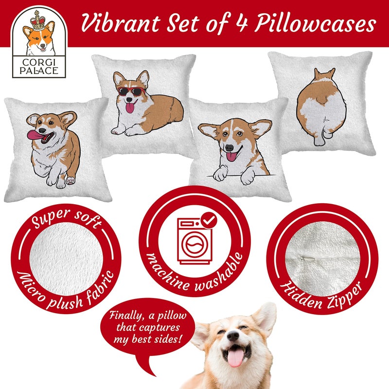 Corgi Palace Corgi Cozy من 4 قطع وسادة مجموعة سوبر متعة هدايا كورجي لمحبي كورجي أفخم ومضحك مجموعة وسادة كورجي رائعتين محدثتين كورجي ديكور - Image 3