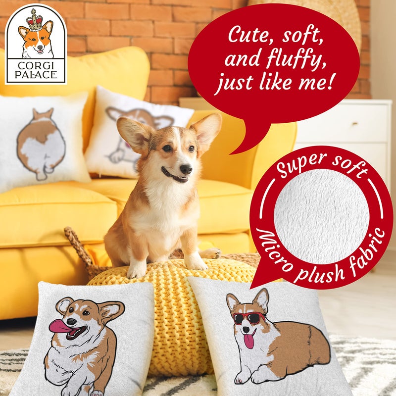 Corgi Palace Corgi Cozy من 4 قطع وسادة مجموعة سوبر متعة هدايا كورجي لمحبي كورجي أفخم ومضحك مجموعة وسادة كورجي رائعتين محدثتين كورجي ديكور - Image 4