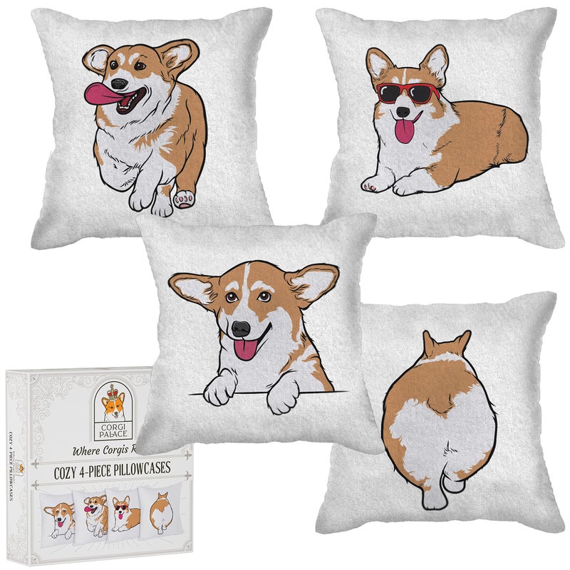 Corgi Palace Corgi Cozy من 4 قطع وسادة مجموعة سوبر متعة هدايا كورجي لمحبي كورجي أفخم ومضحك مجموعة وسادة كورجي رائعتين محدثتين كورجي ديكور - Image 1