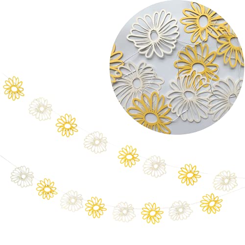 Pinfliers Bumble Bee Theme Paper Daisy Bunting, 18 pcs, Yellow and Cream, 75.5" Length - Image 1