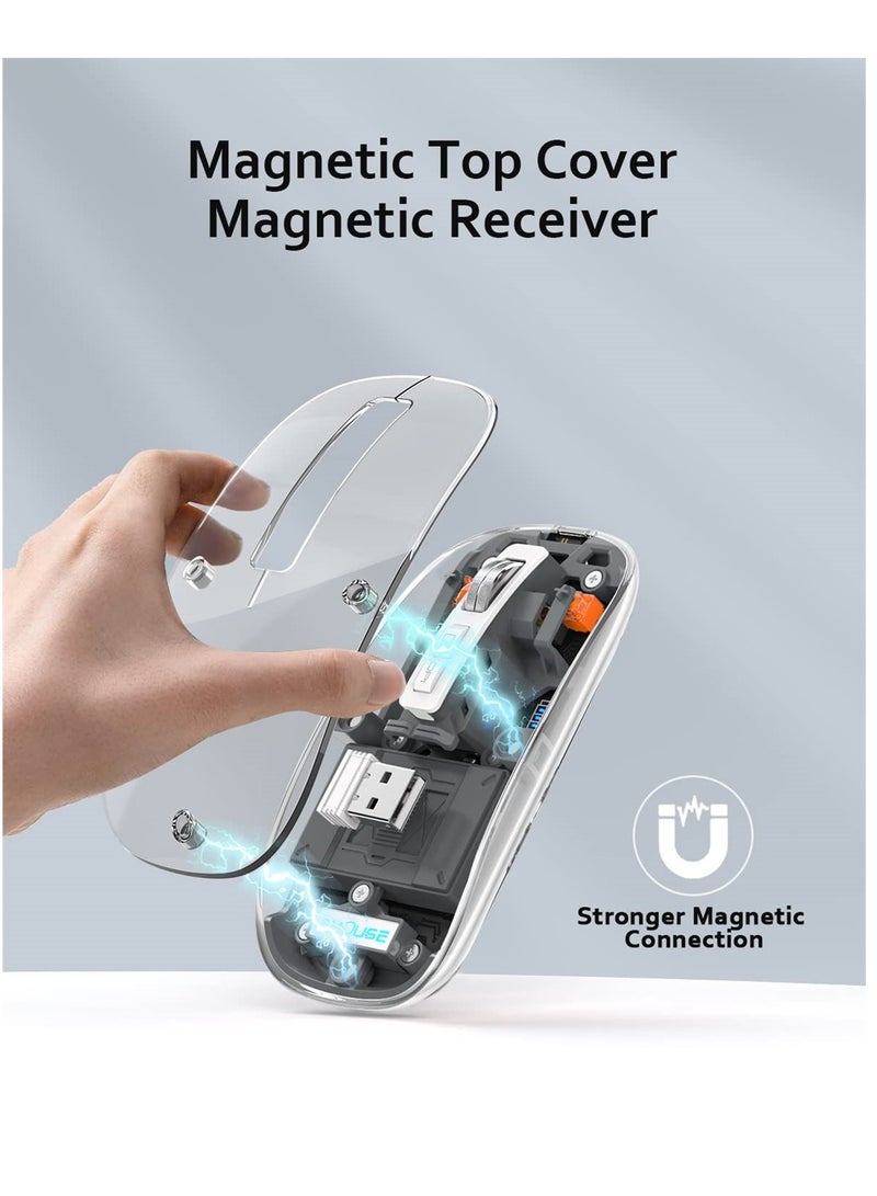 KASTWAVE Wireless Bluetooth Mouse, Tri-Mode (BT1+BT2+2.4G) USB C Rechargeable Computer Mouse, Full Transparent Portable Silent Mouse with USB Receiver for Laptop (Grey) - Image 4