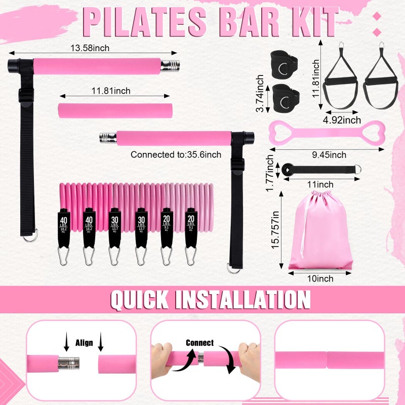 LaRandom Pilates Bar Kit with Resistance Bands Multifunctional Pilates Bar with Metal Adjustment Buckle Portable Storage Bag Yoga Essentials Kit Exercise Equipment for Home Women Gym Workout - Image 2