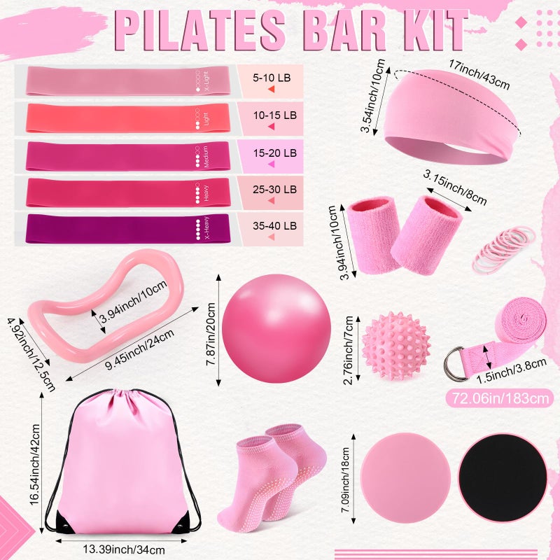 LaRandom Pilates Bar Kit with Resistance Bands Multifunctional Pilates Bar with Metal Adjustment Buckle Portable Storage Bag Yoga Essentials Kit Exercise Equipment for Home Women Gym Workout - Image 3