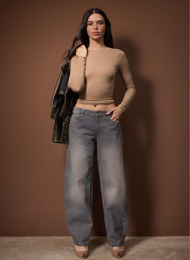 trendyol Gray Low Waist Baggy Jeans - Image 1