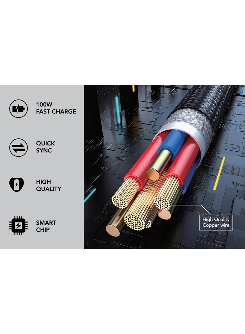ميرلين كابل الشحن السريع Merlin 4 في 1 بقوة 100 واط، من USB-C وUSB-A إلى Type-C وLightning وMicro USB، كابل متعدد الاستخدامات للشحن ونقل البيانات، طوله 1.2 متر، مصنوع من مادة TPE متينة، مزود بشريحة ذكية، لون أسود - Image 3
