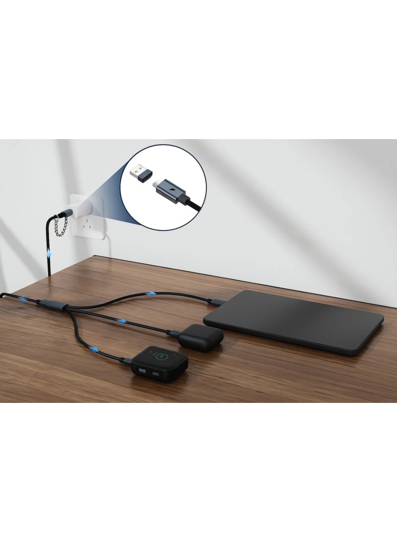 ميرلين كابل الشحن السريع Merlin 4 في 1 بقوة 100 واط، من USB-C وUSB-A إلى Type-C وLightning وMicro USB، كابل متعدد الاستخدامات للشحن ونقل البيانات، طوله 1.2 متر، مصنوع من مادة TPE متينة، مزود بشريحة ذكية، لون أسود - Image 2