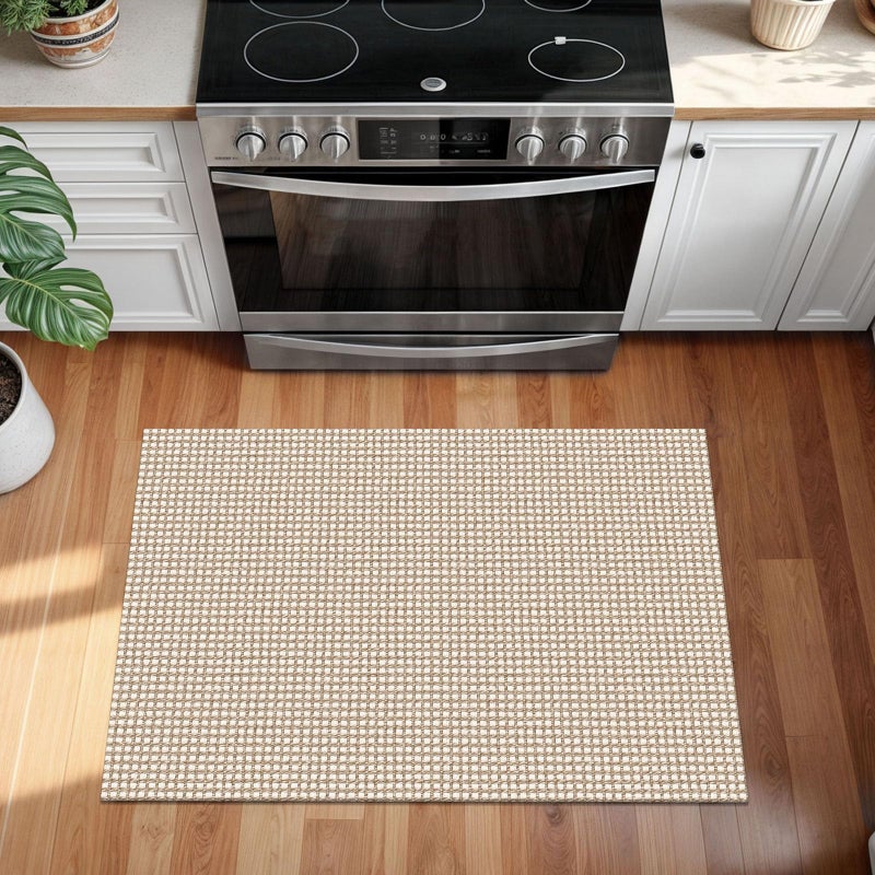 KOZYFLY Indoor Door Mat 2x3 ft Small Area Rugs Washable Front Door Mat Non Slip Rubber Backed Entryway Rug Cotton Entrance Doormat for Front Porch Bathroom Kitchen Bedroom, Ivory/Khaki - Image 2