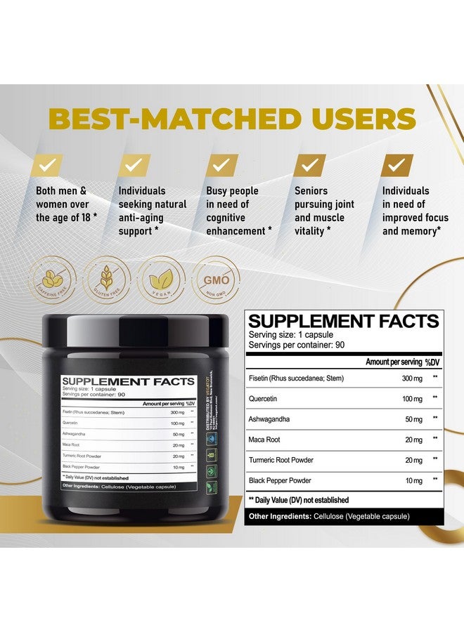 VEGATOT Fisetin High Purity 98%% **USA Made and Tested** (Similar to Apigenin Luteolin Quercetin) with Quercetin Ashwagandha Maca Root Turmeric - Promote Healthy Aging, Energy, Immune Support - Image 2
