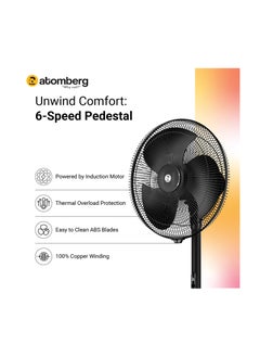 Generic atomberg Stelios Pro 400mm Pedestal Fan for Home | High Speed Stand Fan| LED Display | 6 Speeds | Remote with Oscillation,Timer,Sleep | Induction Motor | 1+1 Year Warranty (Midnight Black)  - Image 2