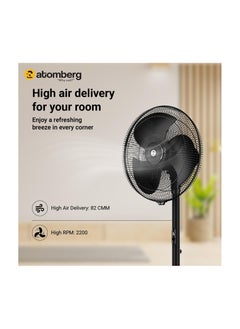 Generic atomberg Stelios Pro 400mm Pedestal Fan for Home | High Speed Stand Fan| LED Display | 6 Speeds | Remote with Oscillation,Timer,Sleep | Induction Motor | 1+1 Year Warranty (Midnight Black)  - Image 3