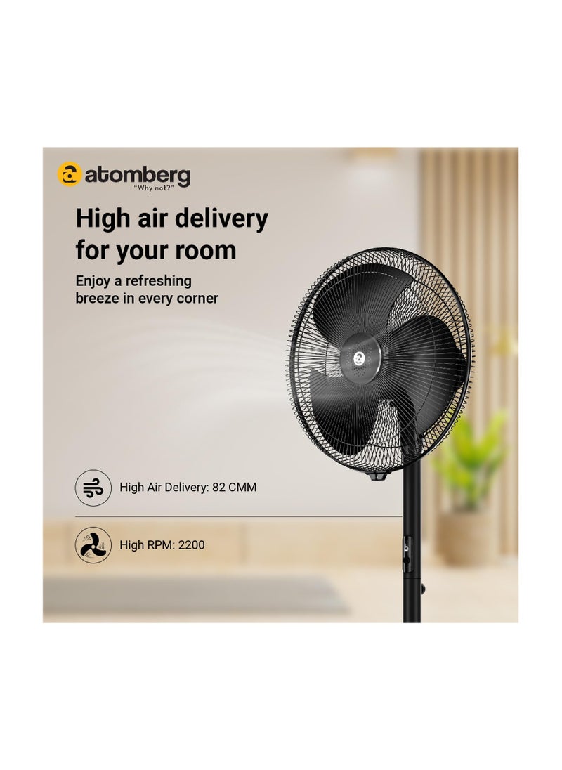 Generic - atomberg Stelios Pro 400mm Pedestal Fan for Home | High Speed Stand Fan| LED Display | 6 Speeds | Remote with Oscillation,Timer,Sleep | Induction Motor | 1+1 Year Warranty (Midnight Black) - Image 1